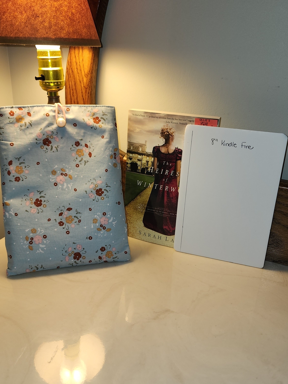 Light Blue Floral Kindle Sleeve with Button Closure